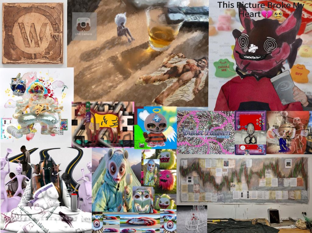 A collage of colorful internet art.