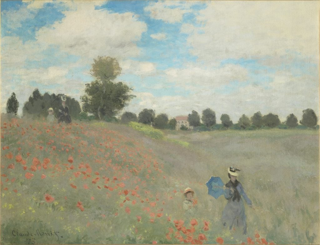 Claude Monet painting of a woman and a child in a field of poppies