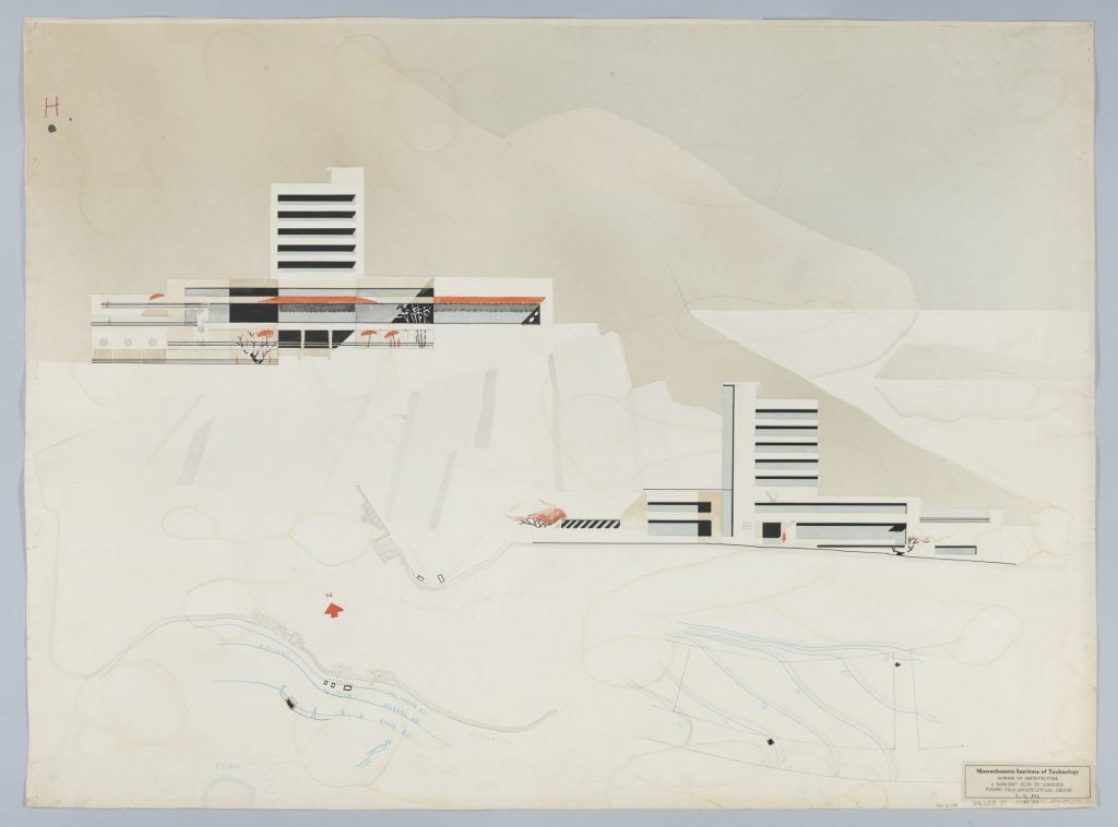 architectural drawing of bankers'club by I.M. Pei