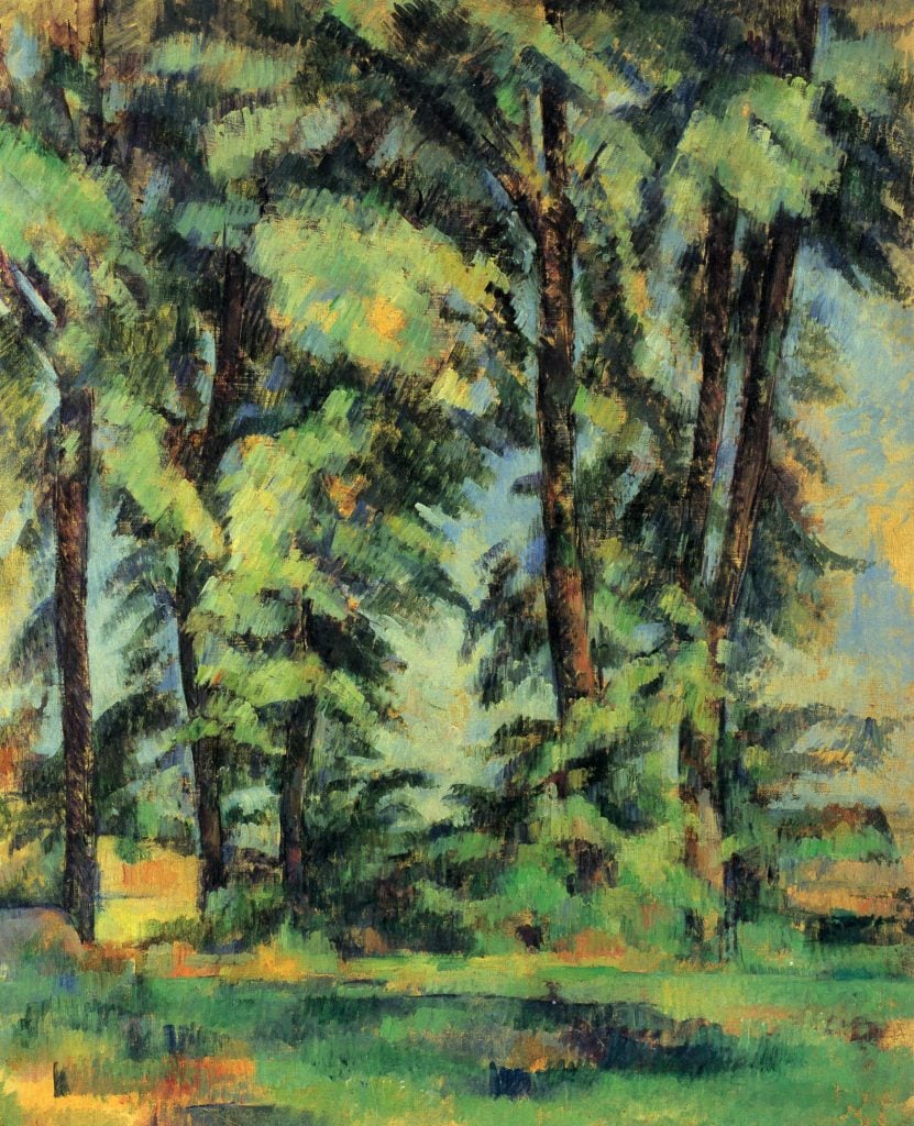 a painting of green trees by Paul Cezanne, sold by Christie's.