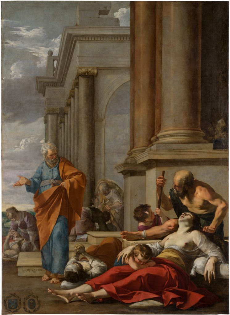 St Peter cures sick people at his feet with his shadow palm aloft.