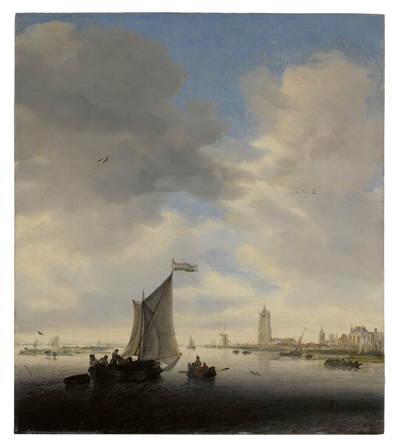 TTFeb24 N11440 Lot 323 Salovmon Van Ruysdael Ships on the Boven Merwede with Gorinchem in the Distance copy Visions Art