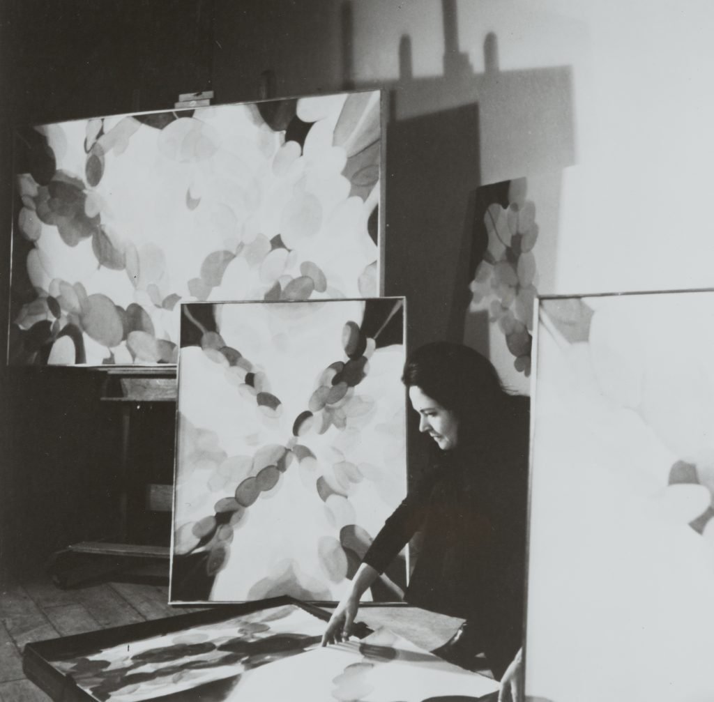 black and white photograph of alice baber in her studio