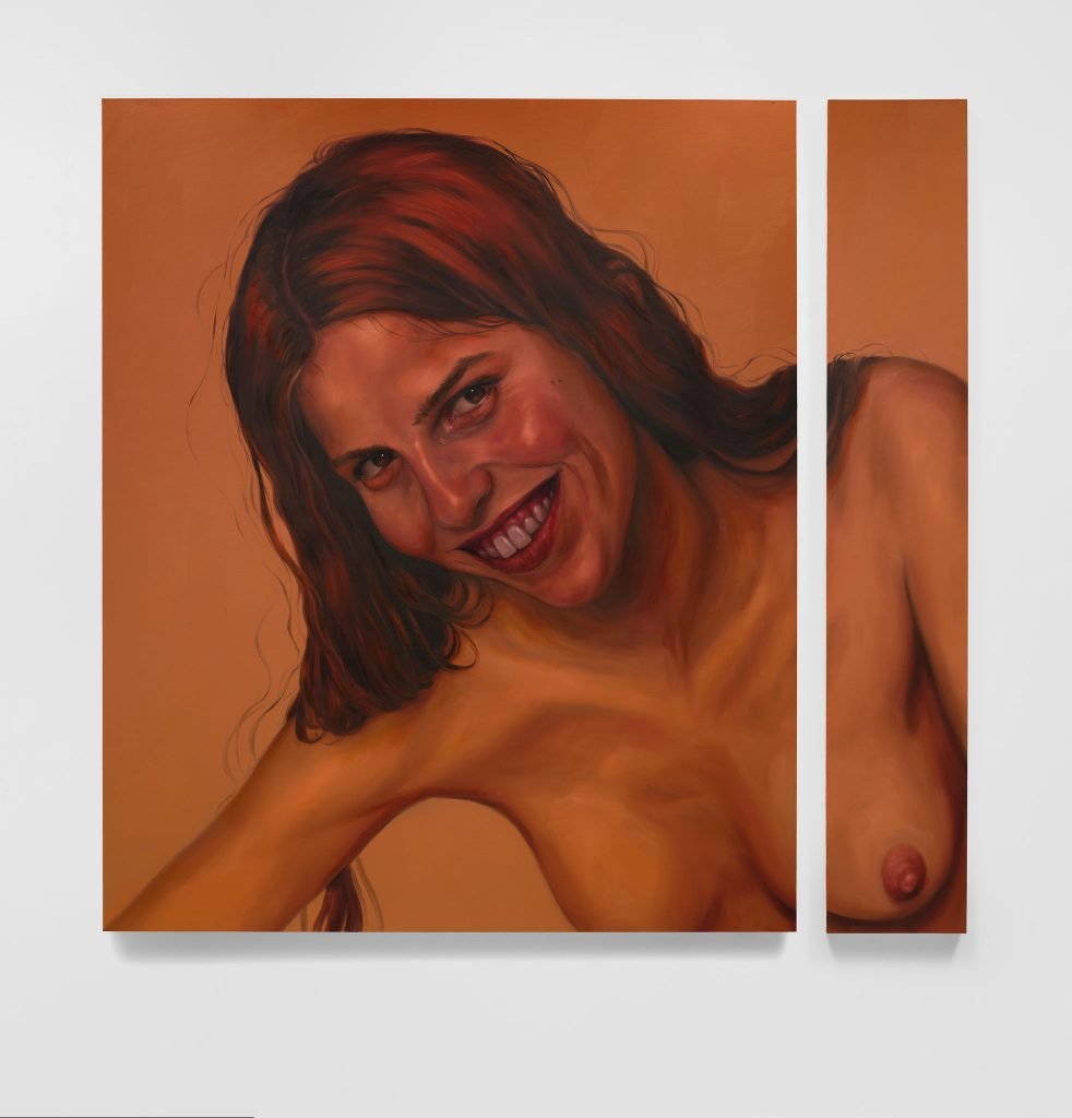 painting of a woman with a sinister smile looking at the viewer