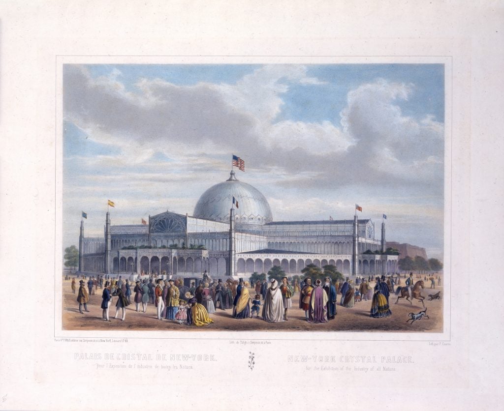 lithograph of crowds outside Crystal Palace