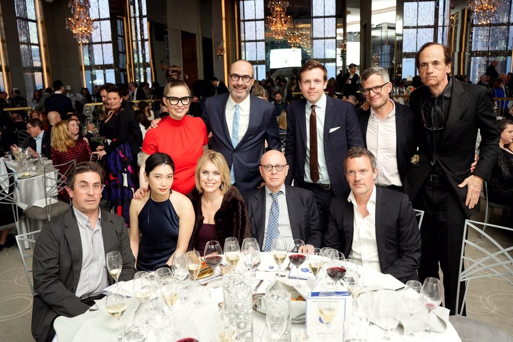 Molly Neuendorf Krause, Andrew Goldstein, Henri Neuendorf, Johannes Voght, Bill Fine. Seated: Jason Rulnick, Jiayin Chen, Sophie Neuendorf Countess of Teba, Hans Neuendorf and Jacob Pabst attend Appraisers Association Of America 75th Anniversary Gala at The Rainbow Room on April 24, 2024 in New York