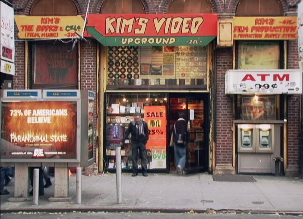 A scrappy facade of a video store, called Kim's Video, in New York.
