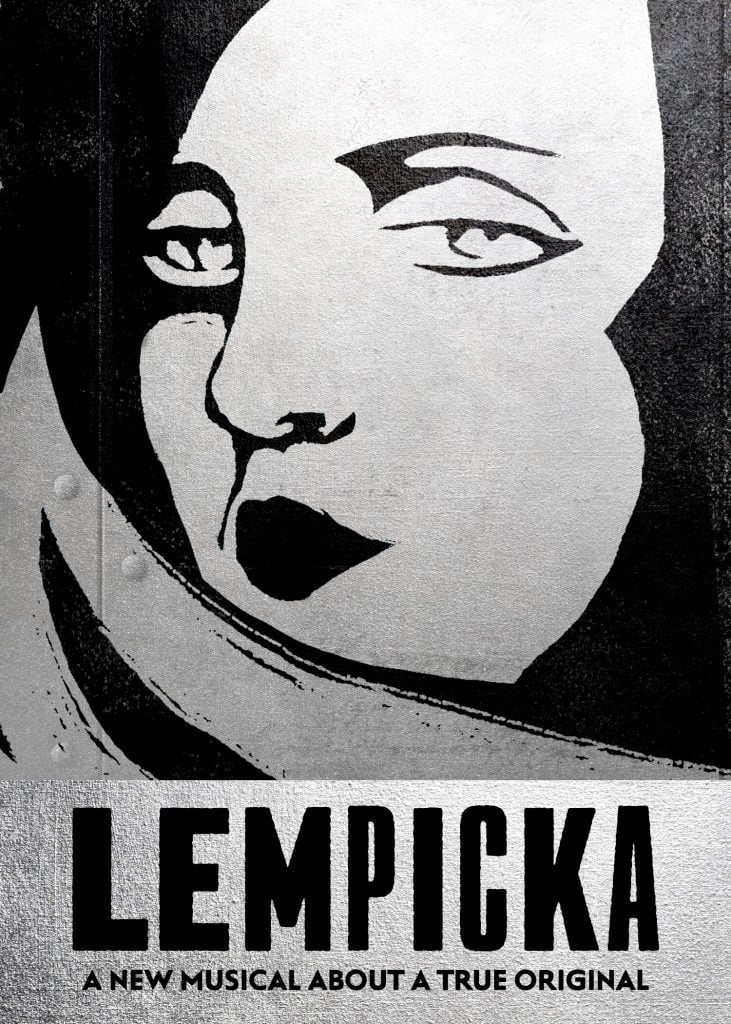 Stylized poster featuring a woman's face in black-and-white, above the title 