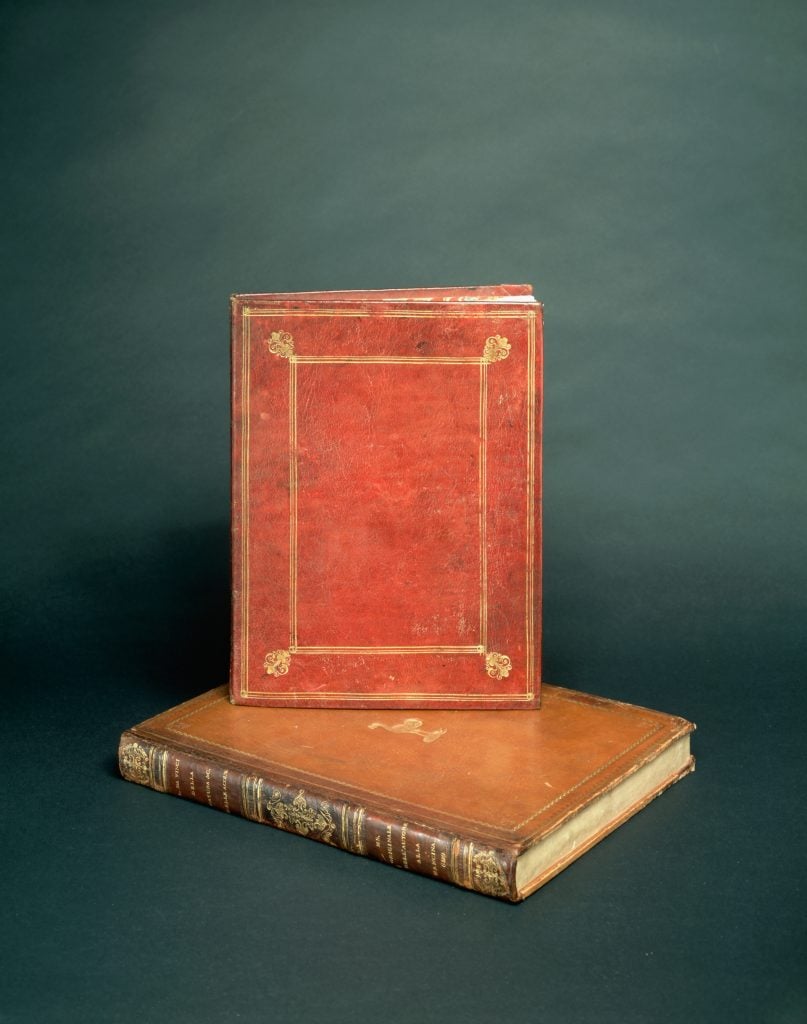 photograph of leonardo da vincis codex leicester leather bound book