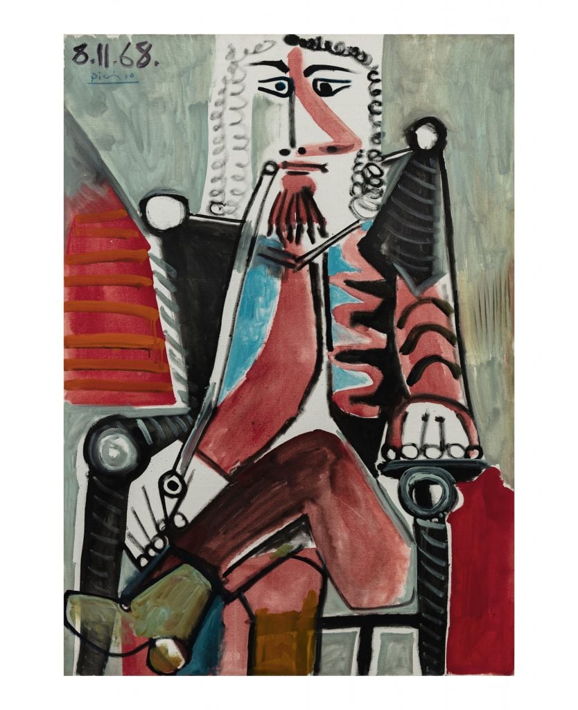 patining by pablo picasso of a man sitting cross legged