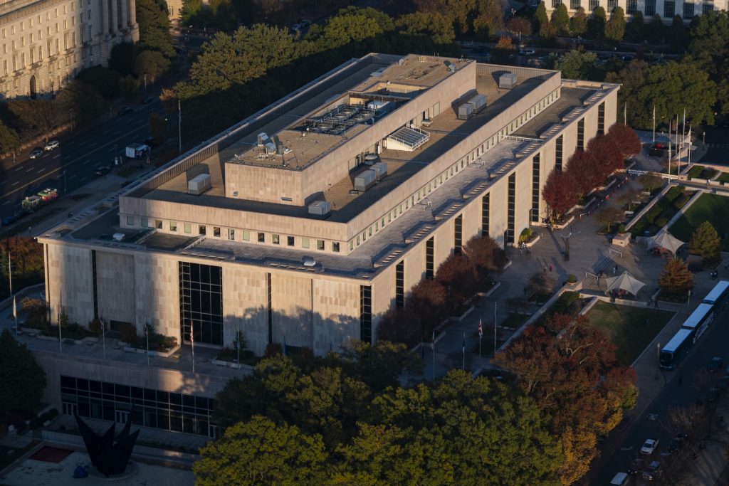 a museum building, viewed from above