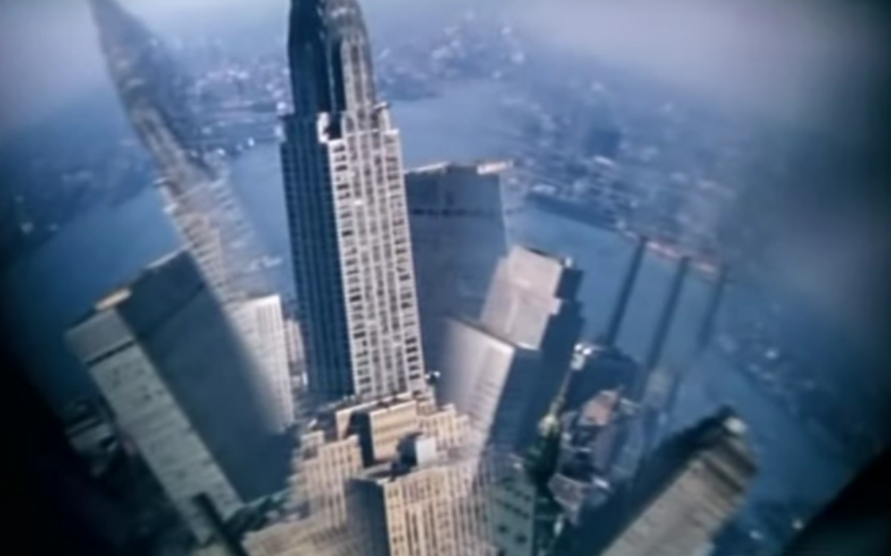 A kaleidoscopic view of the Chrysler Building from a high vantage point