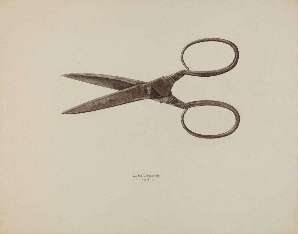 A drawing of a pair of scissors.