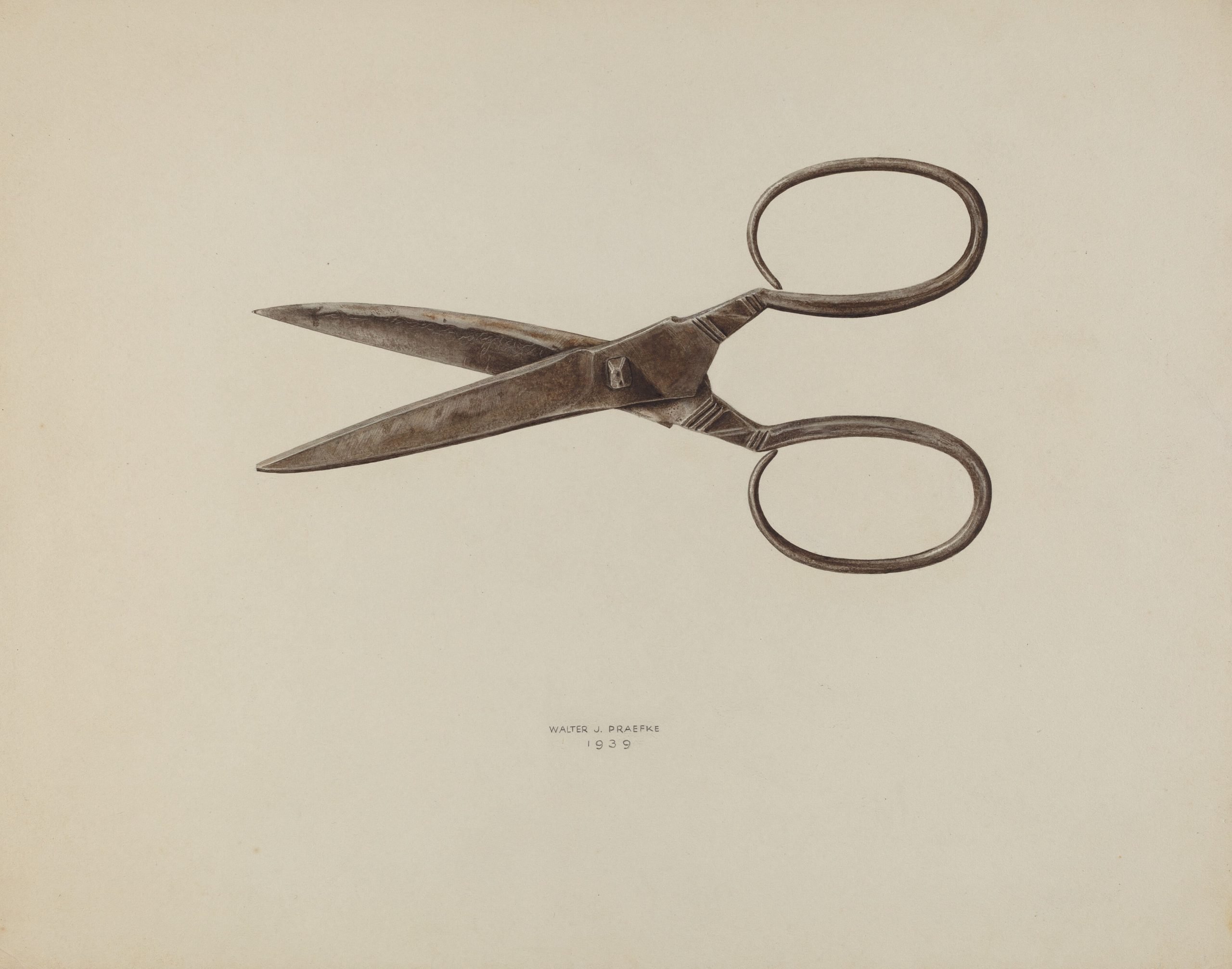 A drawing of a pair of scissors.