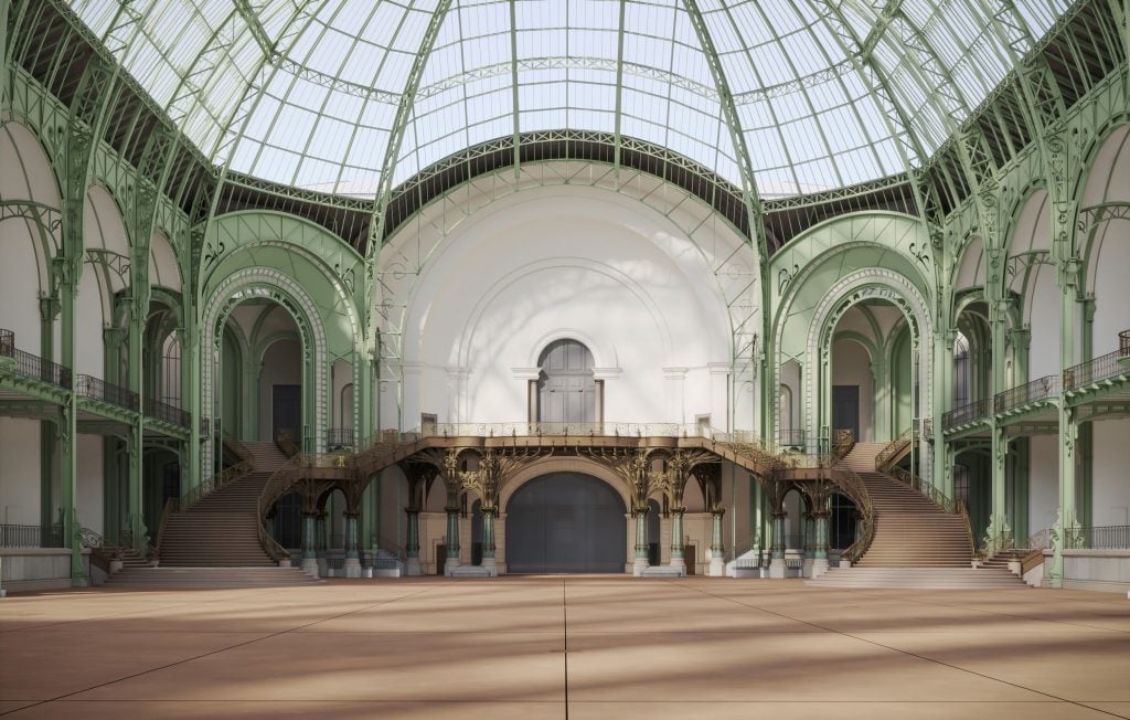 Interior view of the Grand Palais in paris, a belle epoque glass and steel structure