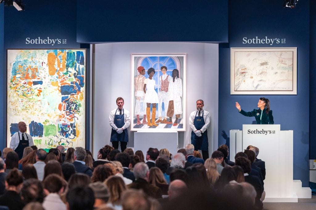 an image of a Sotheby's contemporary auction at its headquarters in New York on May 13, 2024