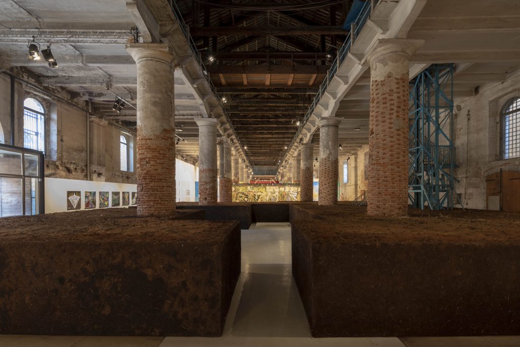 Delcy Morelos, Earthly Paradise (2022). Installation view of “The Milk of Dreams” exhibition, 2022 Venice Biennale. Photo: Roberto Marossi, courtesy the artist and Marian Goodman Gallery. 