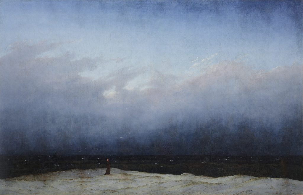 Caspar David Friedrich, <i>Monk by the Sea, </i> (1808-1810). Oil on canvas, 110 x 171.5 cm State Museums in Berlin, National Gallery / Photographer: Andres Kilger