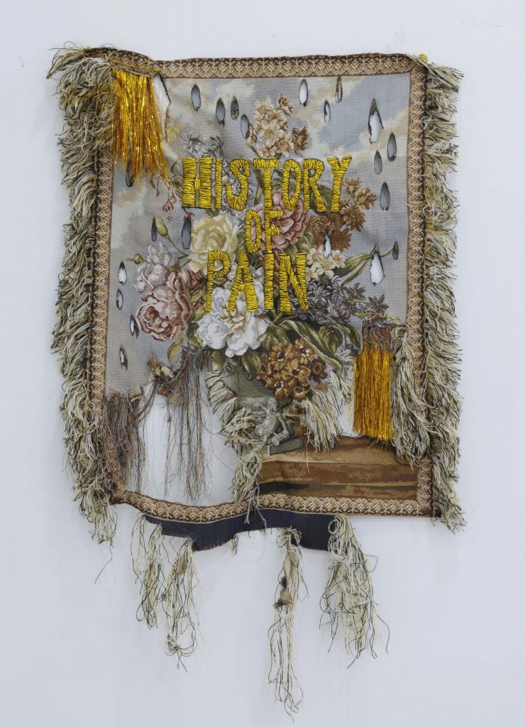 a textile work Gvantsa Jishkariani that reads history of pain