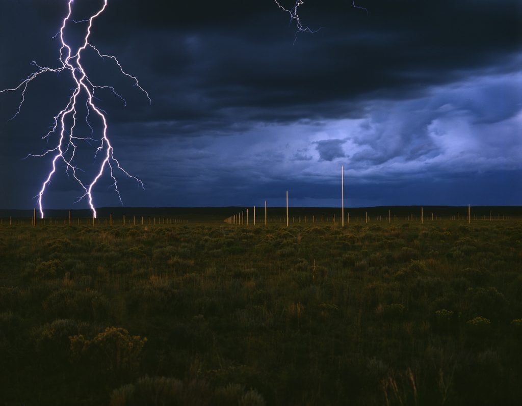 an image of the lightning field, an art installation in New Mexico
