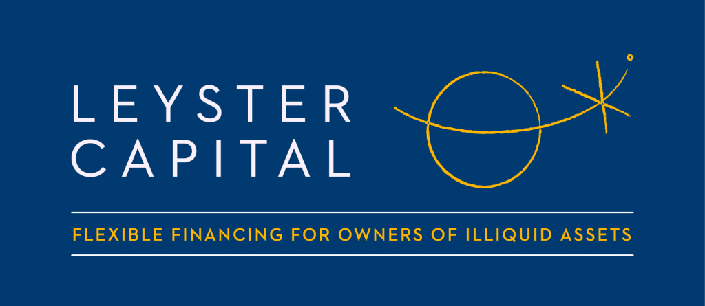 Leyster Capital with logo, text along bottom reads "Flexible Financing for Owners of Illiquid Assets"