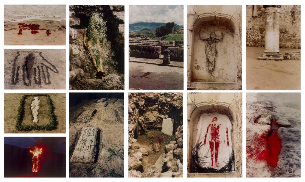 a series of images showing the imprint of a body by the artist ana mendieta