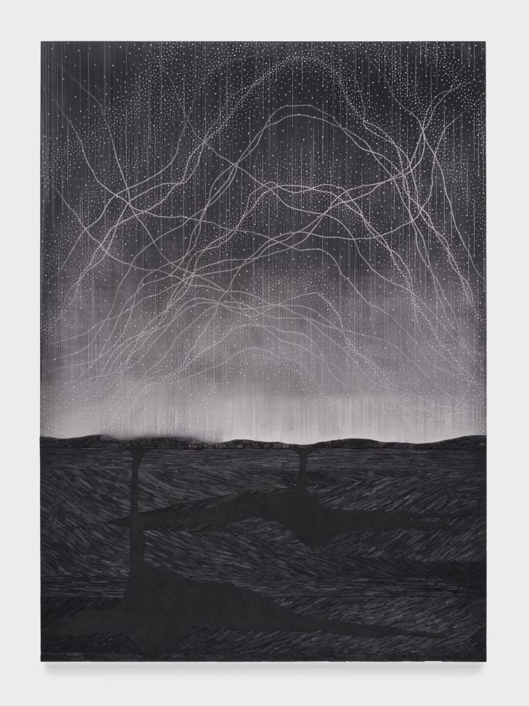 Teresita Fernández, Dark Earth(Woven Sky) (2023). Courtesy the artist and Lehmann Maupin, New York, Seoul, and London.