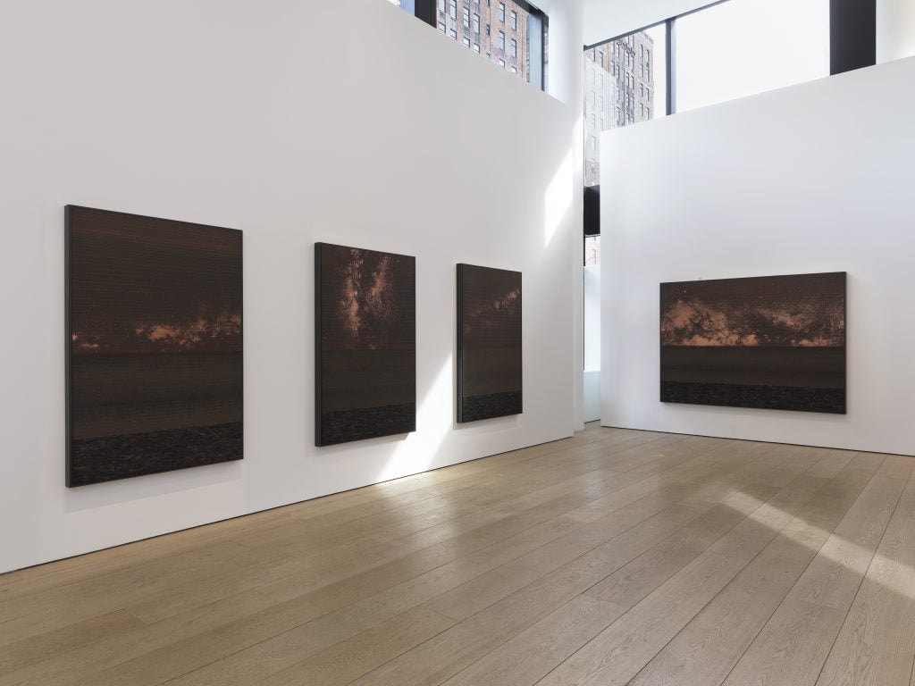 Installation view of “Teresita Fernández: Soil Horizon” at Lehmann Maupin in New York. Courtesy the artist and Lehmann Maupin, New York, Seoul, and London. 