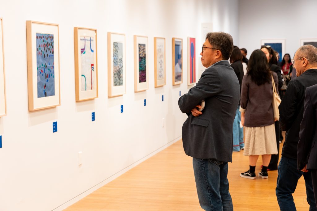 Installation view of "Whanki in New York" at the Korean Cultural Center New York (KCCNY), presented in collaboration with the Whanki Museum and LG OLED. Courtesy KCCNY and LG OLED.