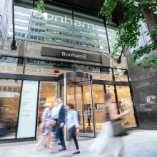 The facade of Bonhams auction house in New York