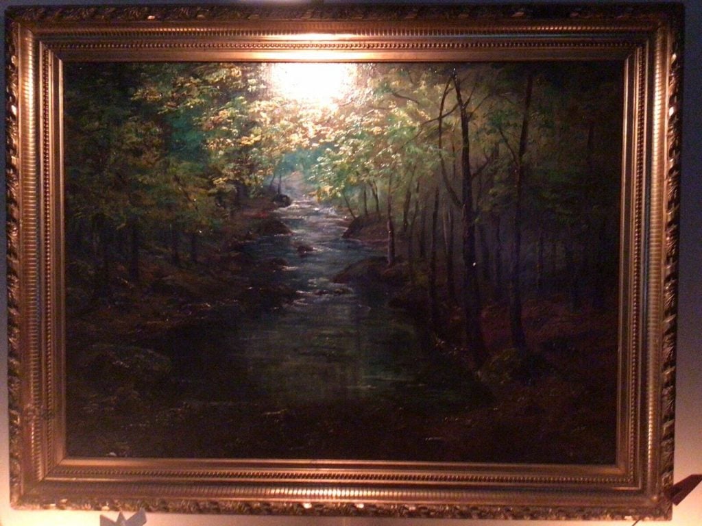 a poorly lit oil painting of a fake monet