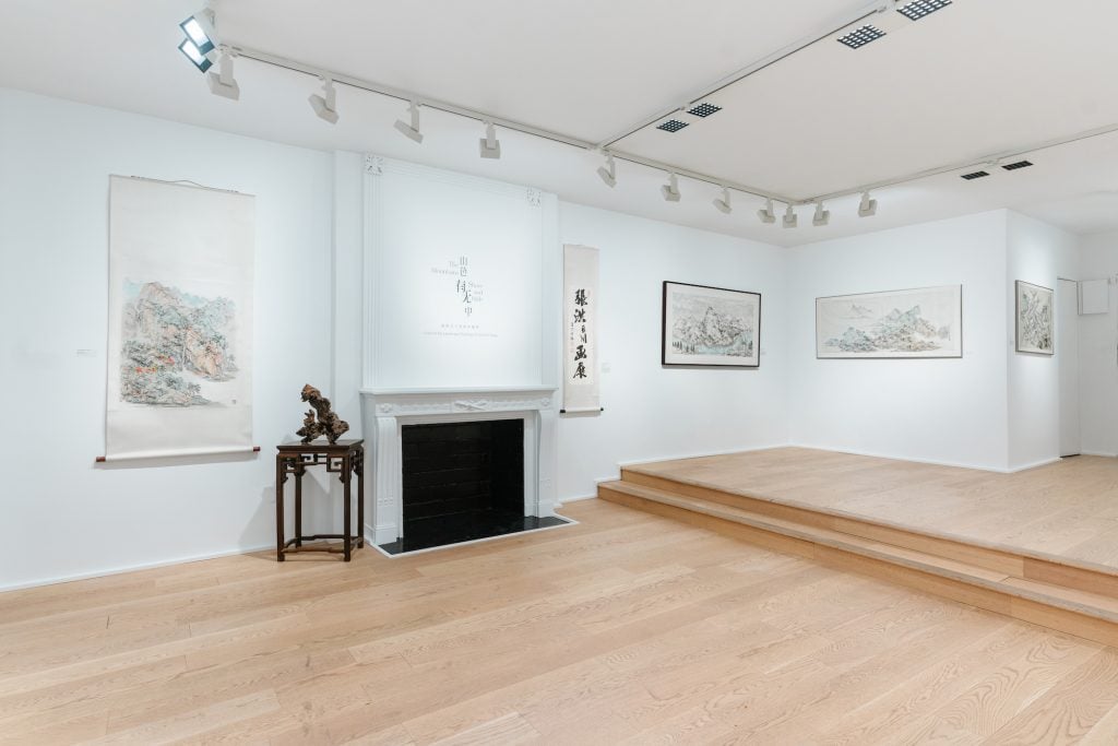 Installation view of contemporary Chinese painting at Fu Qiumeng Fine Art in New York.
