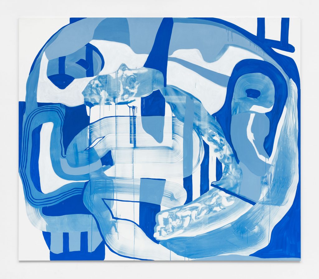Abstract painting in blue and white by Jana Schröder.