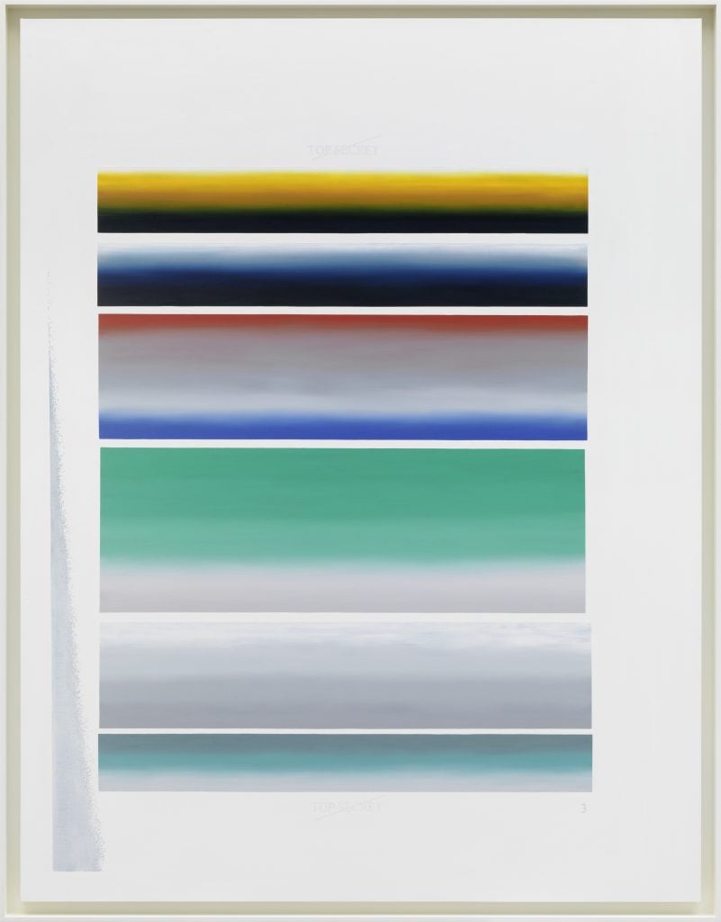 Presented by Spruth Magers at TEFAF New York, an abstraction of multicolored horizontal lines.