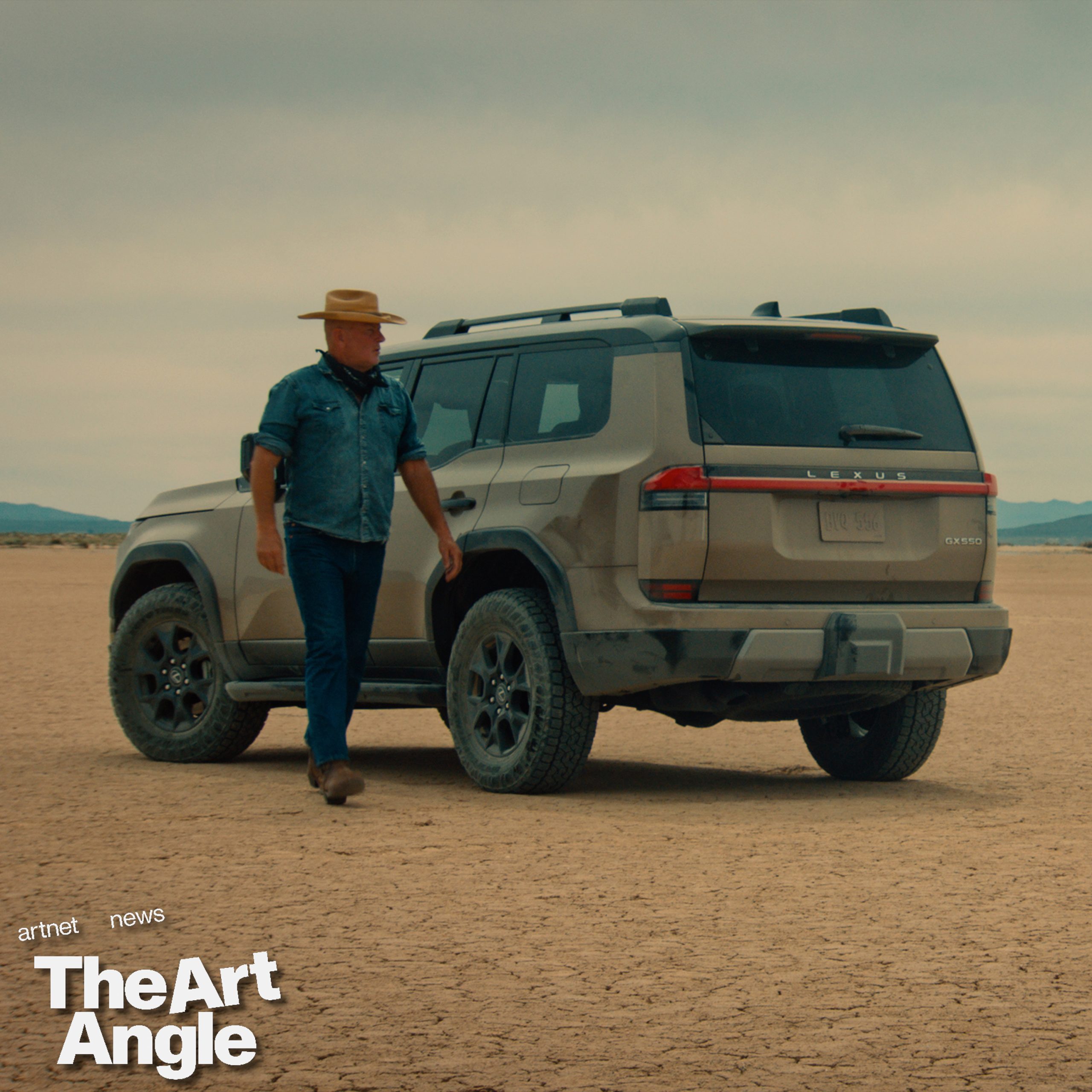 Jim Denevan with the all-new 2024 Lexus GX (prototype shown), which he drove to create a land artwork in the Mojave Desert. Photo: Matt Seger & Dexter Brierley.