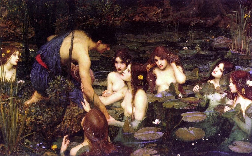 John William Waterhouse's painting of Greek tragic hero Nylas surrounded by enchanting nymphs