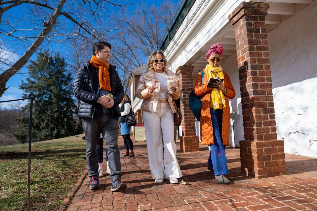 organizers walking the grounds on a site visit to Monticello in Virginia