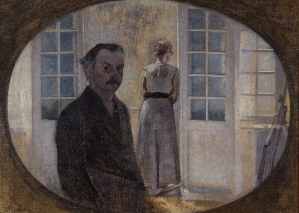 an image of a double portrait of the artist facing the camera and his wife Ida facing away