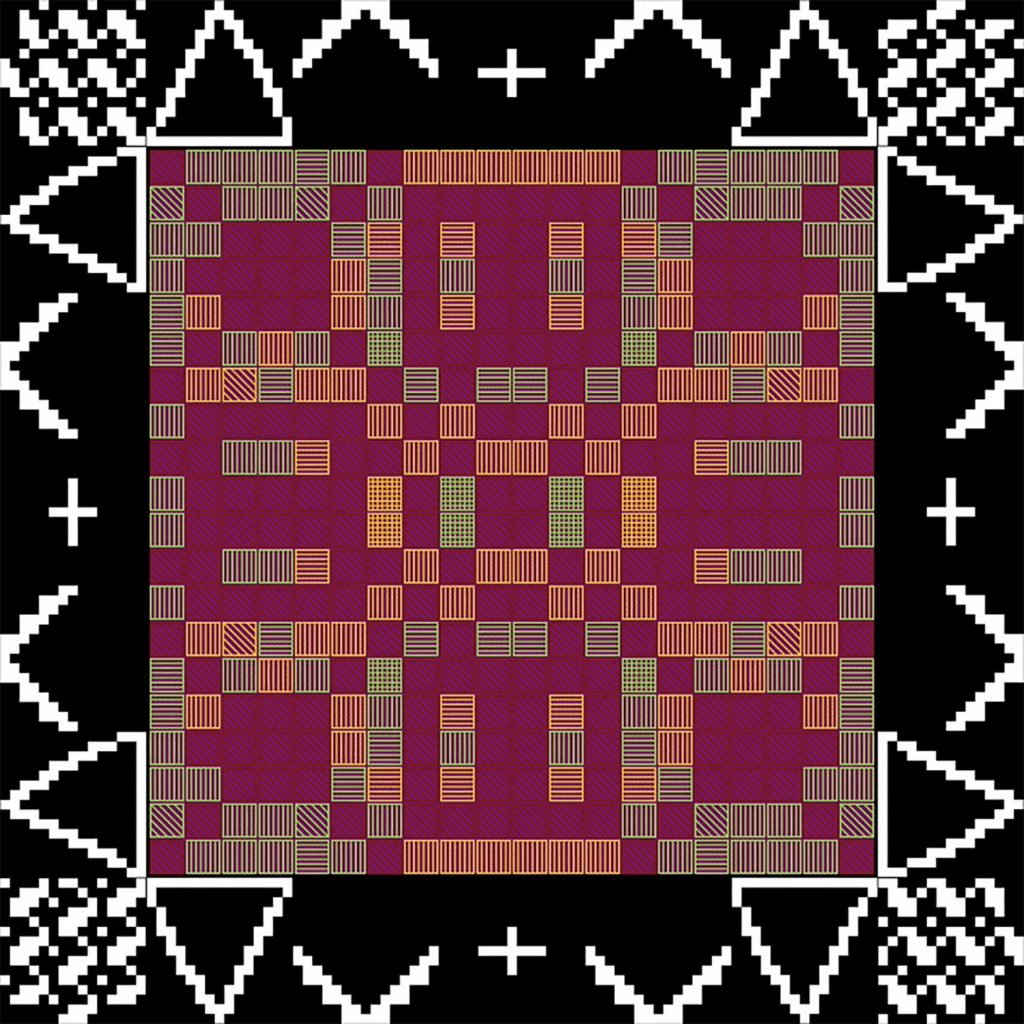 Colored pixels forming a digital quilt