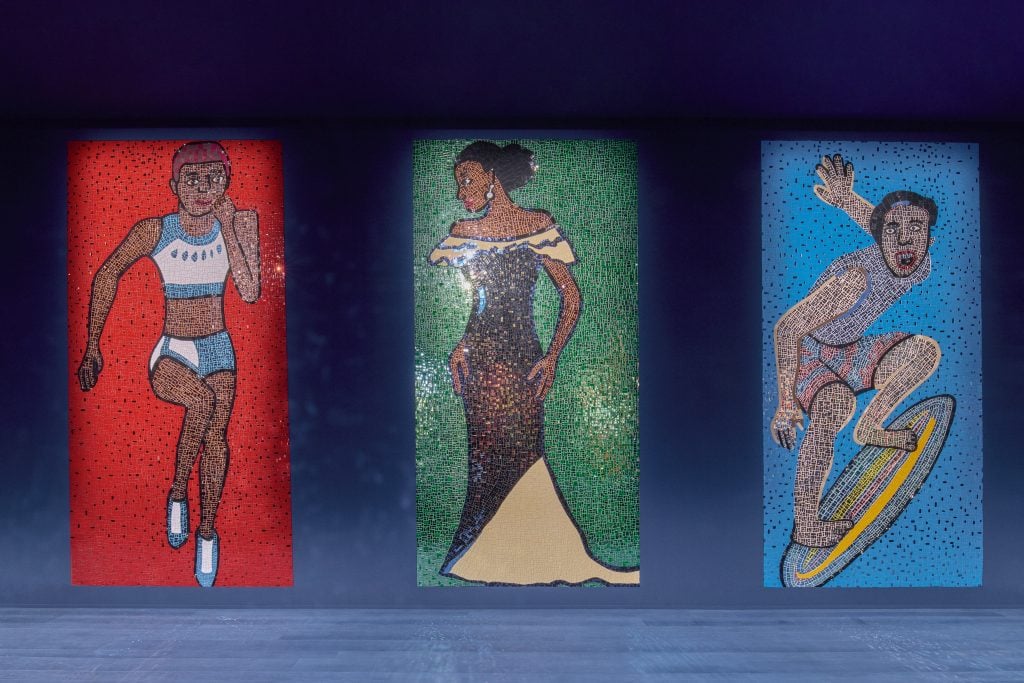 photo of 3 panels of mosaic art