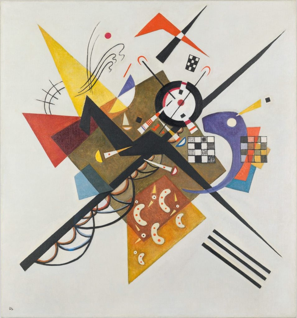 Auf Weiss II by Wassily Kandinsky, showing an energetic intersection of angular lines and forms