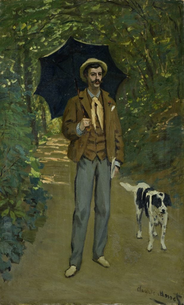 A painting of a man with a parasol, accompanied by a dog, from the collection of Kunsthaus Zurich