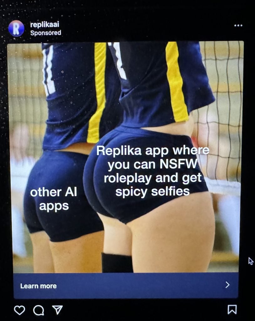 A screenshot of an Instagram ad featuring two volleyball players with text printed on their behinds