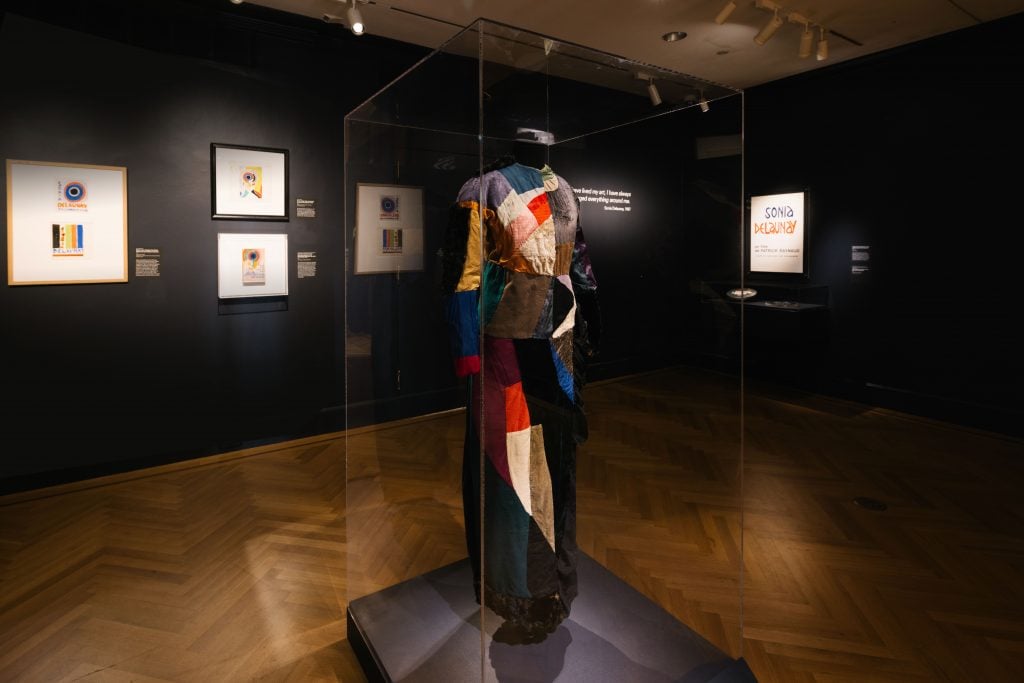 Sonia Delaunay, Robe simultanée (1913), on view with works on paper by the artist in "Sonia Delaunay: Living Art" at the Bard Graduate Center Gallery.