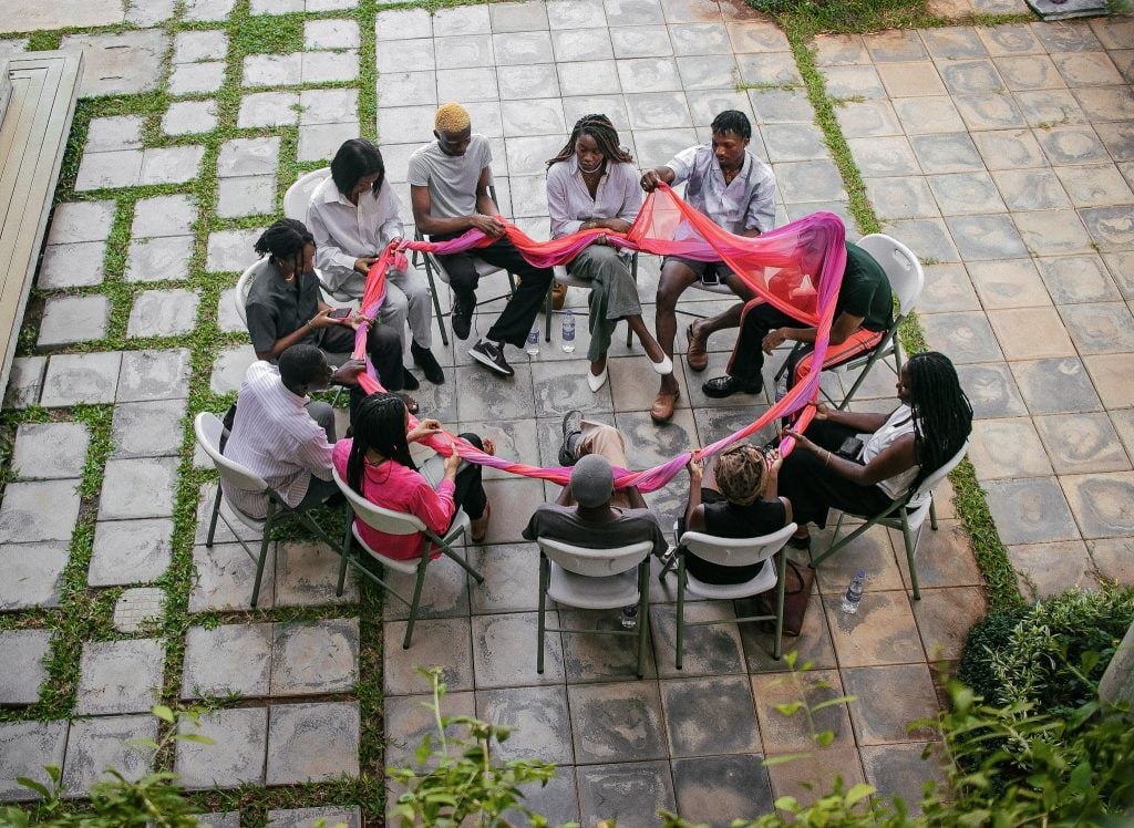 A movement workshop hosted by Raymond Pinto during their residency. Courtesy of G.A.S. Foundation