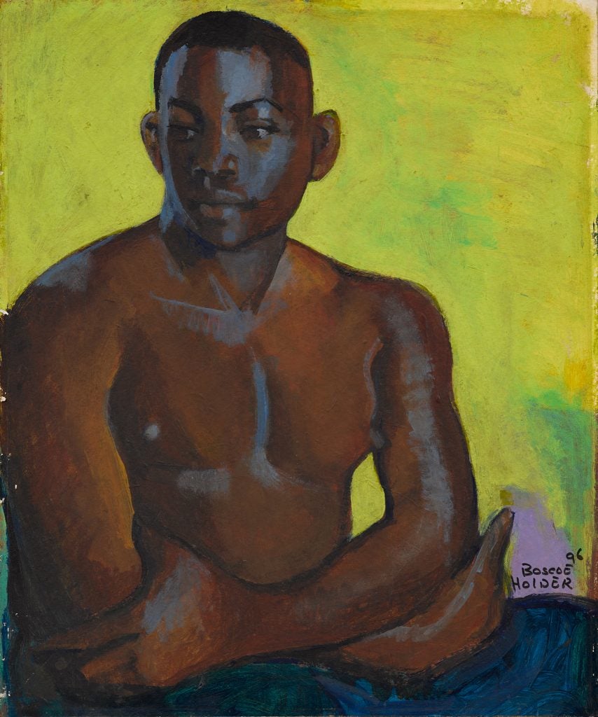 a painting of the top half of a naked man