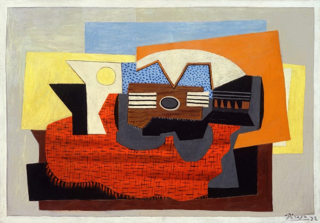 an image of a Cubist-style painting with a guitar