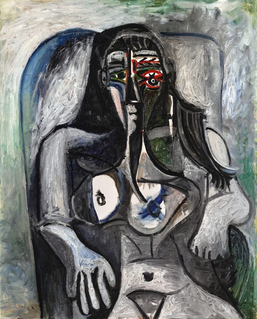 an image of a nude woman painted in Cubist style