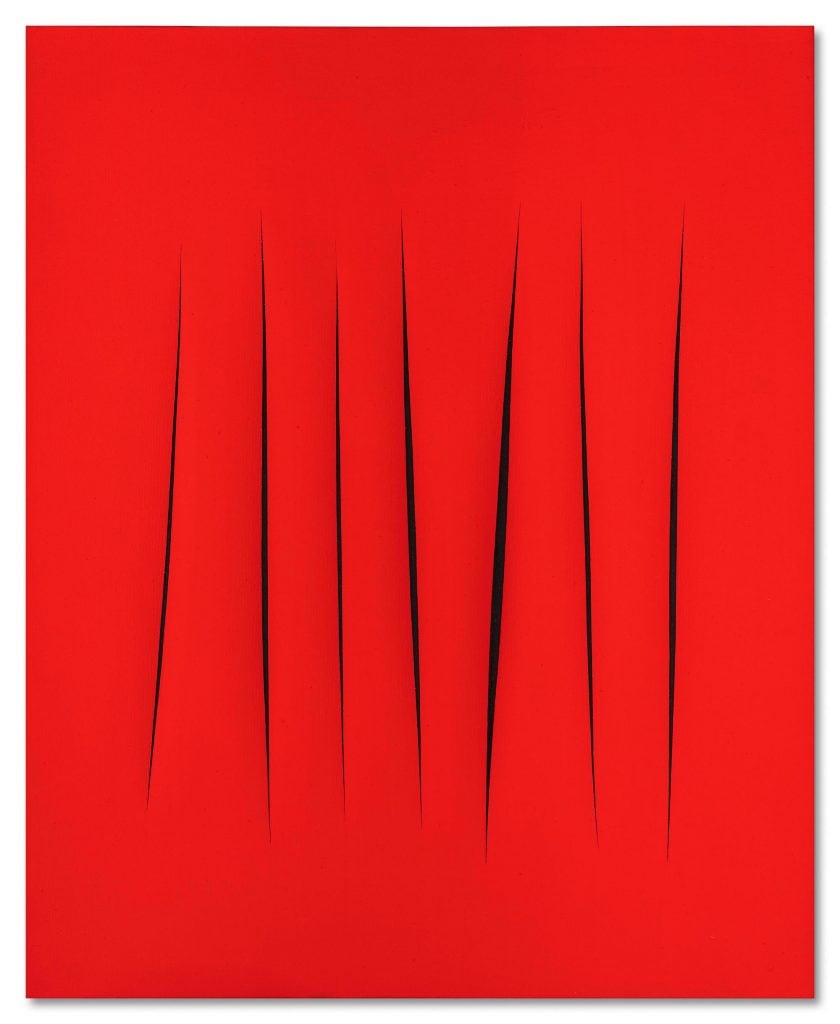 an image of a red canvas with red slashes