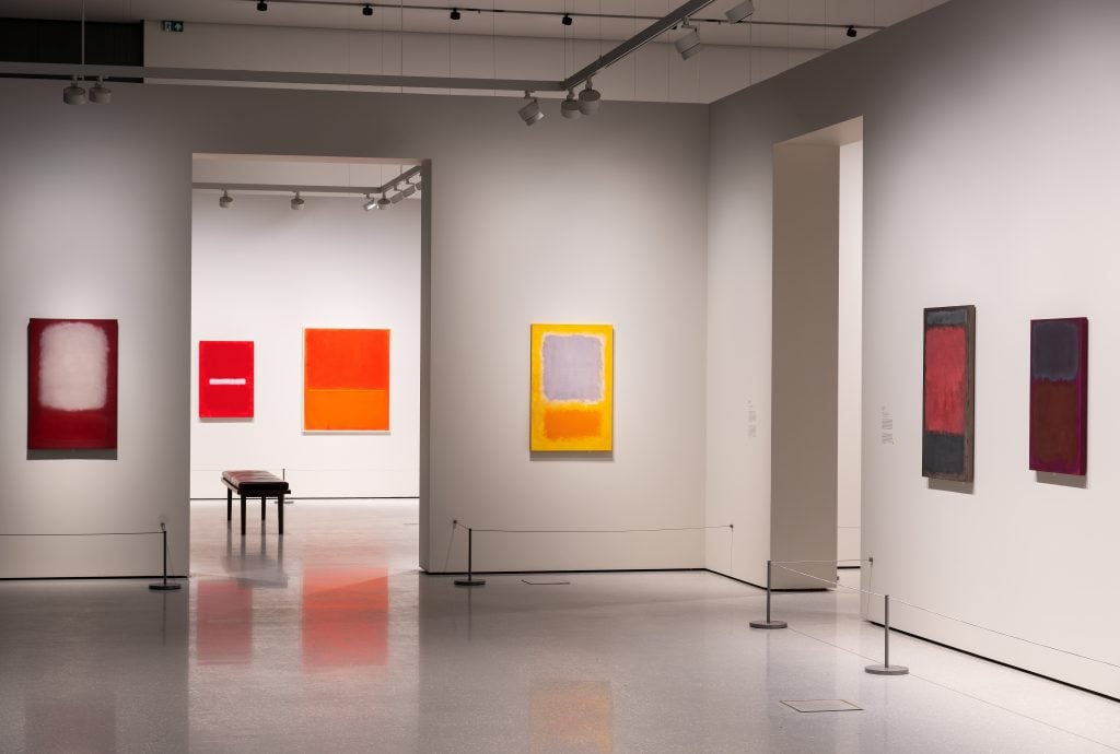 Installation view of an exhibition of Rothko's color field paintings
